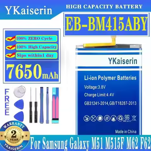 For Samsung Galaxy M51 M515F M62 F62 7650mAh Reliable Replacement Mobile Phone Battery EB-BM415ABY