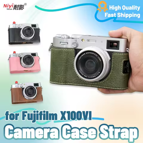 Camera Half Case for Fujifilm X100VI Fuji X100VI Man-made Leather Bottom Open with Shoulder Strap Ca