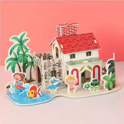 3D Puzzle Building 3D Puzzle Paper Jigsaw Assembly Building Blocks DIY House Model Puzzle Handmade D