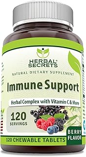 Herbal Secrets Immune Support 120 Chewable Tablets (Berry Flavor) -Herbal Complex with Vitamin C, El
