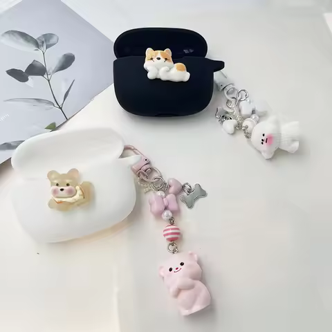 cartoon dog Cover For Realme Buds T200 T200x T200Lite Case with keychian Silicone earphones case for
