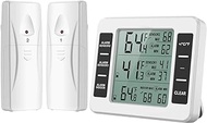 LOFICOPER Wireless Refrigerator Thermometer, Digital Fridge and Freezer Thermometer, Wireless Temperature Monitor with 2 Sensors, Alarm Function, ℃/℉ Switch for Indoor Outdoor Use, White