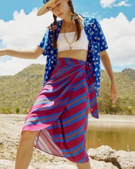 Sue.loveseveryday Midnight Stripe Wrap Skirt - กระโปรงฟรีไซส์ลายทางม่วงน้ำเงิน