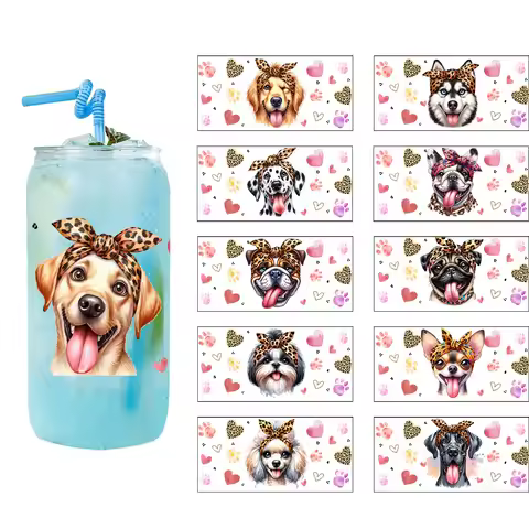 Lovely Puppy Waterproof Anti Scratch Decals 16oz Libby Cup Wrap 3D Stickers DIY Cute Dog Designs UV 