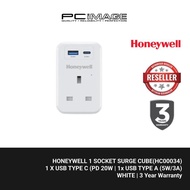 HONEYWELL 1 OUTLET SURGE CUBE WITH 1X TYPE C WITH PD & 1X USB-HC000034/SRG/WHT/1/1U/PD20W/UK DSW USD