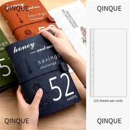 QINJUE 52 Week Savings Challenge Binder, 6-holes A5 Savings Binder, Portable Reusable Leather with C