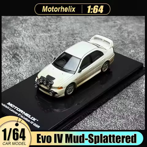 Motorhelix model 1:64 Lancer Evo IV "Mud-Splattered Edition" with Rally Fog Lights Alloy Car Model f