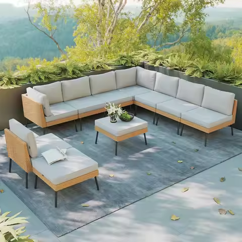 Aoxun 10 Piece Outdoor Patio Furniture Set Wicker Sectional Sofa with Thick Cushions and Ottomans fo