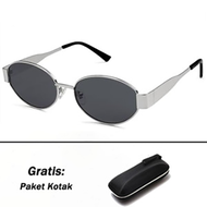 Kacamata Hitam Oval Logam Bingkai Kecil Fashion Wanita Pria