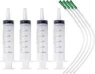 4pcs 60ml Plastic Syringe with long Tube for Scientific Labs, Measuring, Epoxy Resin, Watering Plant