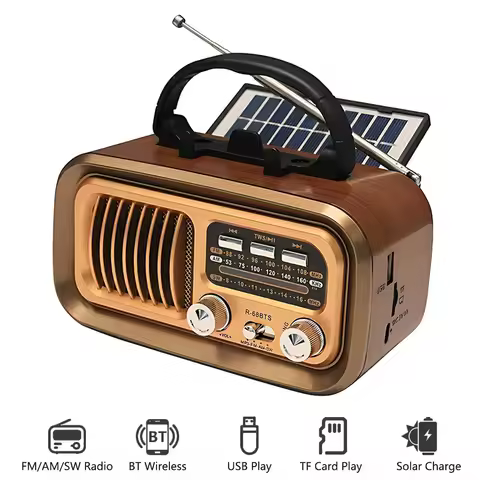Solar Charge Retro FM/AM/SW Radio Bluetooth Speaker Portable Vintage Radio Speaker with USB AM FM Ra