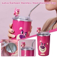Cute Strawberry Bear Vacuum Cup High-value Straw Water Cup Insulation 400ml Coffee Steel Stainless Water Cup Bottle Cup M2L9