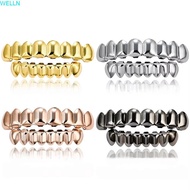 WELLN Teeth Grillz Top Bottom Set, Glossy  Anti Slip Teeth Grillz Caps,  Shiny Gold Silver Teeth Jew