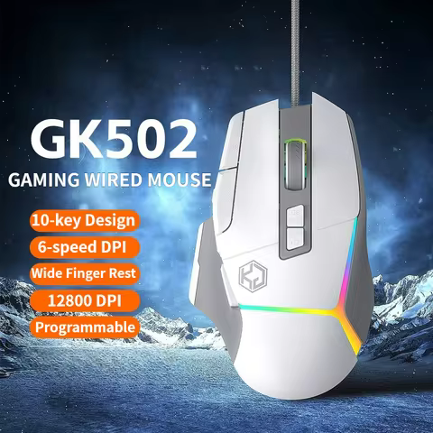 Wired Mouse RGB Lights 10 Keys Macro Programming Gaming Chip 12800DPI Ergonomic Design Medium-Large