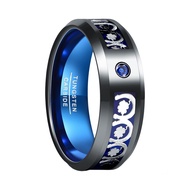 BONLAVIE Tungsten Rings for Men 8mm Black Celtic Four-leaf Clover Tungsten Wedding Bands for Men wit