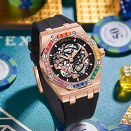 ONOLA Rainbow Drill Automatic Mechanical Men's Watch Silicone Tape Waterproof Watch