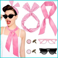 Nan 1950s Costume Accessories Women 50s Outfits Chiffon Scarf Headband Earring Cats Eye Glasses Earr