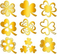 Pack of 9 Golden Self-Adhesive Stickers 4 cm x 4 cm Clover Leaf Metal Decorations Lucky Leaf Waterpr