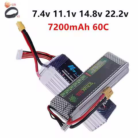 60C Lipo Battery 2S 3S 4S 6S 7200mAh 7.4V 11.1V 14.8V 22.2V T XT60 RC Toys Parts Bateria