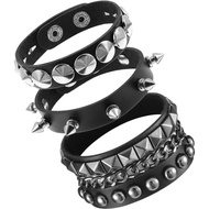 3 Pcs Punk Rock Studded Bracelets Set, Adjustable Leather Spiked Studded Bracelet Cuff Goth Bracelet