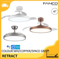 Fanco Retract 42" DC LED Ceiling Fan 40W tricolor LED light with dimmer (Wifi Smart Optional fan)