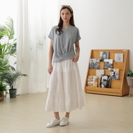 [CUMAR] Lace Embroidered Cotton Cake Skirt White Green Gray