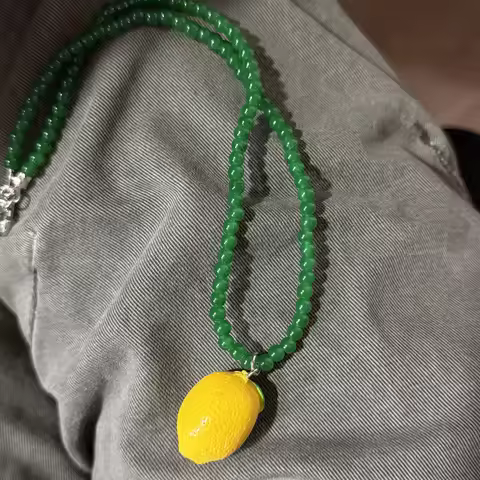 Korean Colored Glass Bead Fruit Lemon Tomato Pendant Necklace for Women, Popular Fashion Aesthetic J