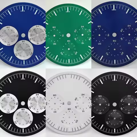 32.5mm No logo Panda 3Eyes Matte Green Lume Big Watch Dial Suitable For Seiko Speedmaster VK63 Quart