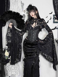 Gothic Black Lace Blouse - Long Sleeve Lace Top