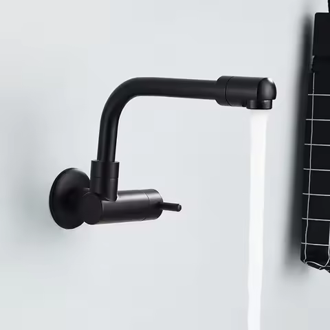 Faucets Brass Chrome/Black Wall Mounted Bathroom Mop Slot Tap 360 Degree Rotate Nozzel Outdoor Balco