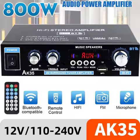 110-240V AK35 800W 2 Channel Bluetooth Audio Stereo Amplifier Home Digital Amplifiers Hifi FM USB Au