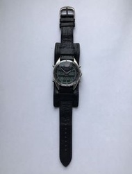 SEKONDA 銀色圓形黑色錶面行針、跳字、計時、響鬧、發光功能黑色皮帶手錶
