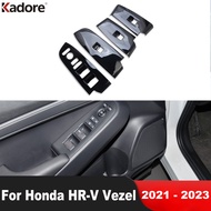 Car Inner Door Armrest Window Lift Switch Button Panel Cover Trim For Honda HR-V Vezel 2021 2022 2023 Black Interior Accessories