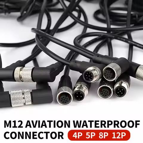 2m M12 Waterproof Sensor Cable, Male & Female Connector, 4/5/8/12 Pin, Integrated Injection Molded f