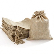 50/20pcs 10x14cm Yellow Burlap Bags With Drawstring, Linen Jute Sack, Hessian Cloth Pouches For Jewe