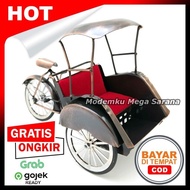 Miniatur Diecast Becak Besi Ukuran Mini 18X7X12 Cm