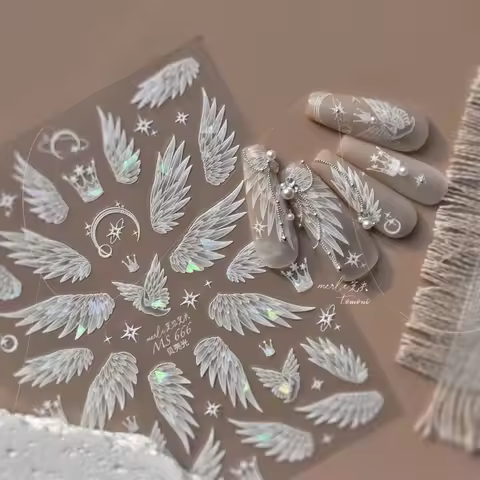 Flash Dreamy Freedom White Swan Wing High Quality Nail Stickers Nail Art Decoration Decals Design MS