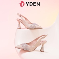 VDEN Sling Back Shoes Sparkle Heels Pointed Toe 3.2INCH/8.2CM (NEED ADD 1 SIZE) Rhinestone Solid Col