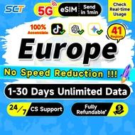 Wefly Europe eSIM 5G 1-30 Days 1GB-50GB Unlimited Data eSIM Europe eSIM Card UK eSIM Europe 41 Count