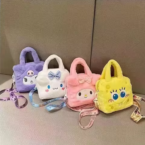 Sanrio Bag Kawaii Kuromi Cinnamoroll My Melody Cartoon Anime Plush Handbag Cosmetic Bag Travel Stora