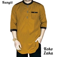 LF  ZAKA Baju Koko Pakaian Atasan Pria Muslim Dewasa Terbaru 2021 Lengan3/4 Kemeja Kekinian Polos Distro Model Kurta Pakistan Jumbo L XL XXL KATUN TOYOBO