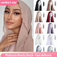 【Malaysia stock】Chiffon Shawl Sulam 4 Edge Embordiery // Sulam Viral Veil  Pure Color Pearl Chiffon 