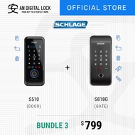 SCHLAGE S510 Digital Door Lock + SCHLAGE S818G Digital Gate Lock Bundle Set 3 | AN Digital Lock