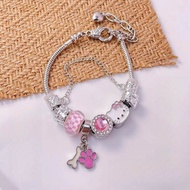 Vòng Tay Đá Mắt Mèo Hello Kitty Dễ Thương DIY Cho Nữ Vòng Tay Dây Thừng Pha Lê Màu Hồng Phụ Kiện Thờ