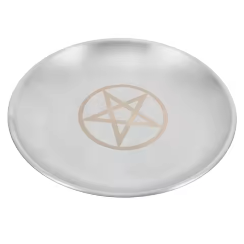 Pentagram Altar Tray Stainless Steel Round Ritual Holder Decorative Table Centerpiece for Temple Off
