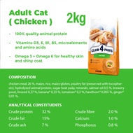 CATQUEEN PETS Malaysia Club 4 Paws Premium Cat Food 2KG Chicken Hairball Control Indoor Urinary Maka