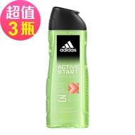 adidas愛迪達男性三合一潔顏洗髮沐浴露(能量激活)x3罐組(400ml/罐)