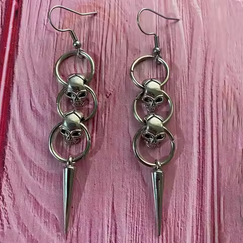 Egirl Accessories Aesthetic Skull Dangle Earrings Punk Unique Grunge Earrings Men Women Gothic Jewel