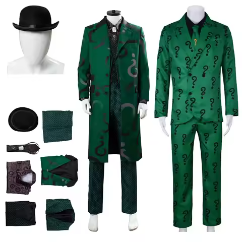 TV Riddler Cosplay Costume Fantasy Uniform Shirt Coat Pants Tie Mask Adult Men Outfits Halloween Car