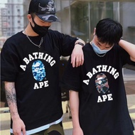 A bathing ape baju t-shirt 100% Original ape casual couple round neck top head moon letter loose bap